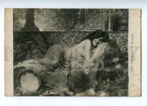 187485 Nude BELLY DANCER & LION by COMERRE vintage PC