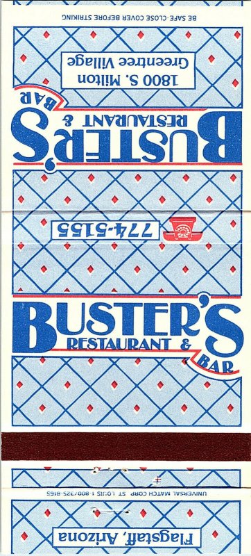 BUSTER'S Restaurant & Bar Greentree Village Flagstaff AZ Vintage Matchbook Cover 