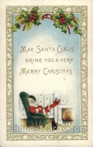 Santa Claus, Christmas 1915 crease running through middle of card, crease bot...