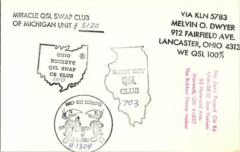 QSL Radio Card From Lima Ohio KGU-3261 