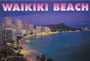 Hawaii Honolulu Waikiki Beach Panoramic View At Night