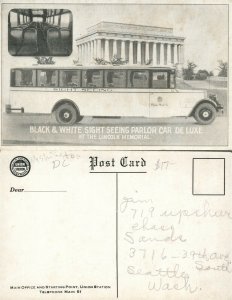 WASHINGTON D.C. BLACK & WHITE SIGHT SEEING PARLOR CAR ANTIQUE POSTCARD