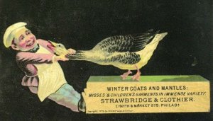 1879 Strawbridge & Clothier Winter Coats Mantles Chef Pulling Goose By Neck P99