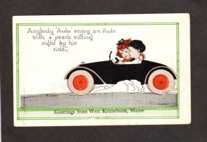 ME Greetings From West Kennebunk Maine Auto Kids Artist Signed Postcard
