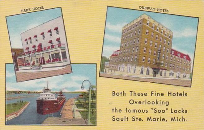 Michigan Sault Ste Marie Park Hotel & Ojibway Hotel Overlooking Soo Locks...