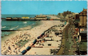 1965 Atlantic City New Jersey NJ Aerial View Beach Cabanas Pier Posted Postcard