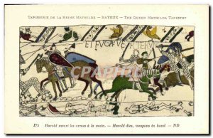 Postcard Old Bayeux Tapestry Queen Mathilde Harold dies weapons in hand