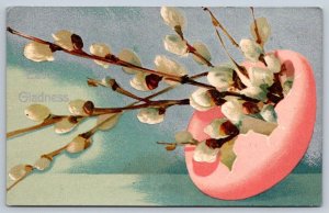 Easter Gladness, Budding Twigs In An Egg, Antique 1908 Misch Postcard