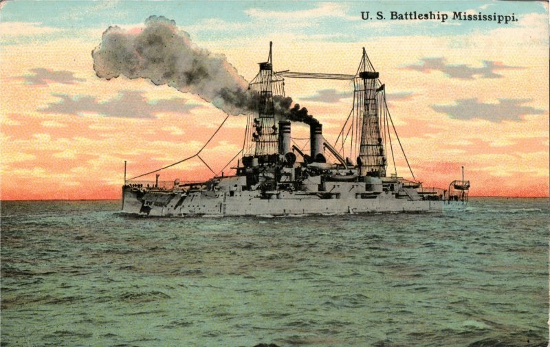 Circa 1910  The U.S. Battleship Mississippi Divided Back Postcard