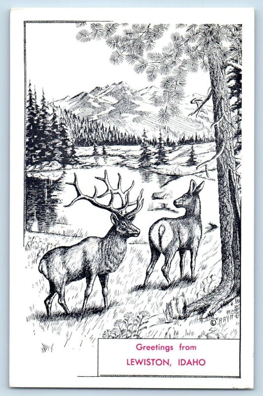 Lewiston Idaho ID Postcard Greetings Reindeer Mountain River Lake c1940 Vintage