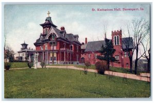 c1910's St. Katharines Hall Building Cross Tower Davenport Iowa Antique Postcard