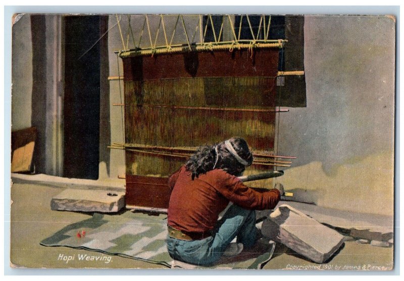 Indian Local Man Handcraft Hopi Weaving Blanket Antique Unposted Postcard