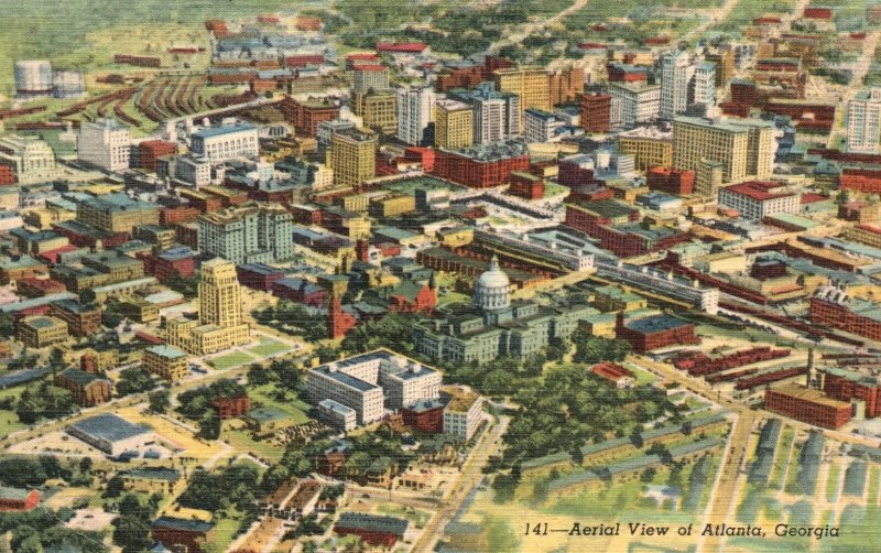 Vintage Postcard Aerial View Transportation Center Building Landmarks Atlanta GA