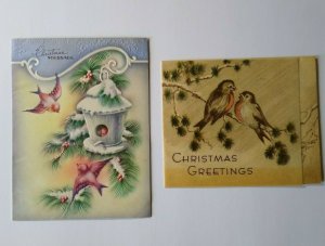 Mid Century Modern Christmas Greeting Cards Colorful Song Birds Birdhouse 1946