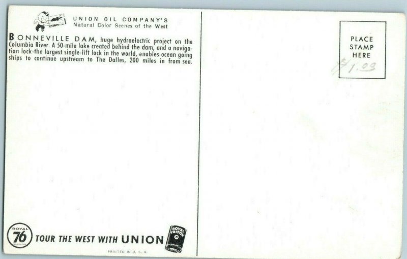 Aerial View Postcard Bonneville Dam Cascade Locks Oregon