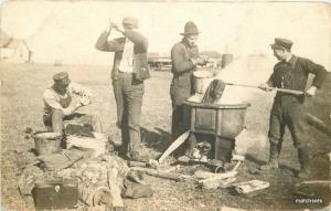 c1910 Men Outdoor Clothing Wash Star Stove Hot Water Rural Pioneer Life RPPC