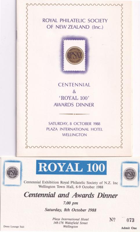 Wellington Town Hall New Zealand 1988 Awards Dinner Ticket FDC & Menu