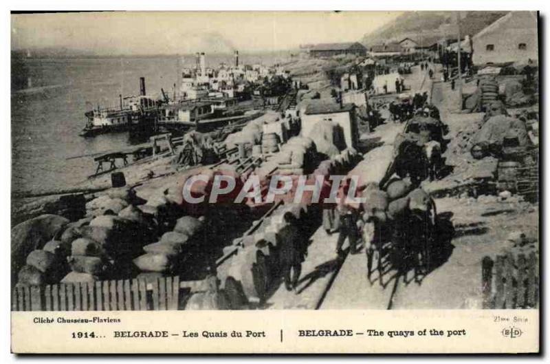 Old Postcard Belgrade the docks Army