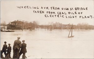 1913 Flood Muncie Indiana Wheeling Avenue from High St Bridge RPPC Postcard H46