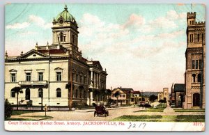 Jacksonville Florida~Court House & Market Street Armory Bldg~Vintage Postcard