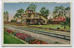 Flower Borders Railroad Track Santa Barbara California 1920s postcard