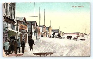 TELLER, AK Alaska ~ STREET SCENE Sled Dogs Woodbine Restaurant c1900s  Postcard