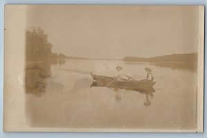 c1910's Boating Scene Lake Wallingford Iowa IA RPPC Photo Posted Postcard