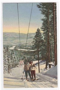 Ski Tow Skiing New Mexico linen postcard