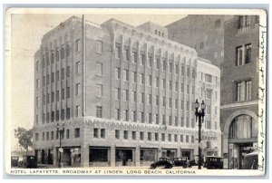 1933 Hotel Lafayette Broadway Linden Exterior Long Beach California CA Postcard