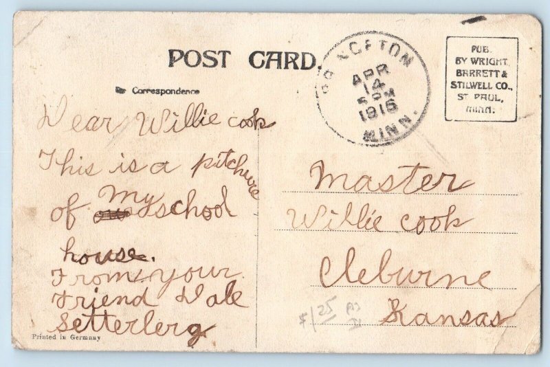 Princeton Minnesota Postcard Whittier School Building Exterior View 1916 Vintage