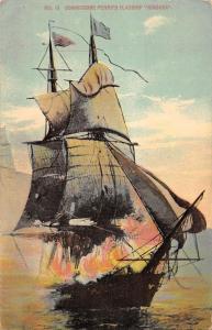 Commodore Perrys Flagship Niagara Sail Boat On Fire Antique Postcard K90575