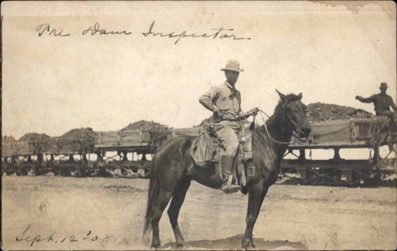 Orman Belle Fourche Dam SD Dam Inspector on Horse 1908 Real Photo Postcard