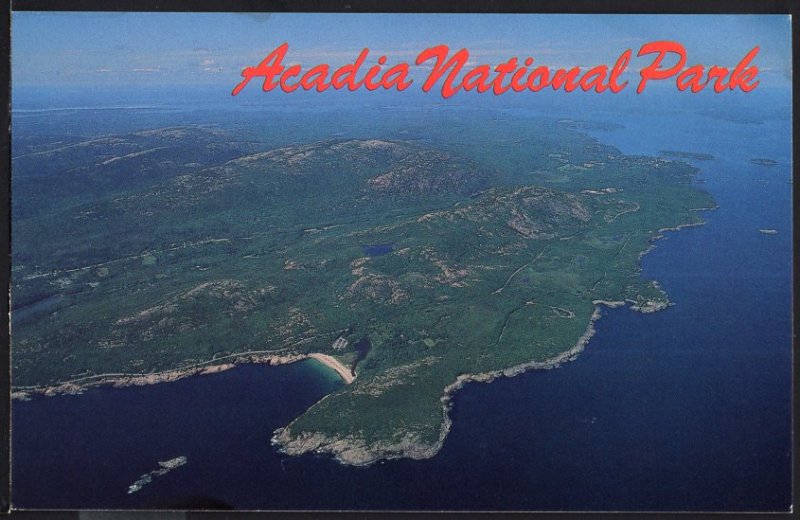 ME Aerial View of ACADIA NATIONAL PARK on Mount Desert Island Chrome 1950s-1970s