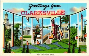 Postcard TN LARGE LETTER Greetings from Clarksville 1950s S28
