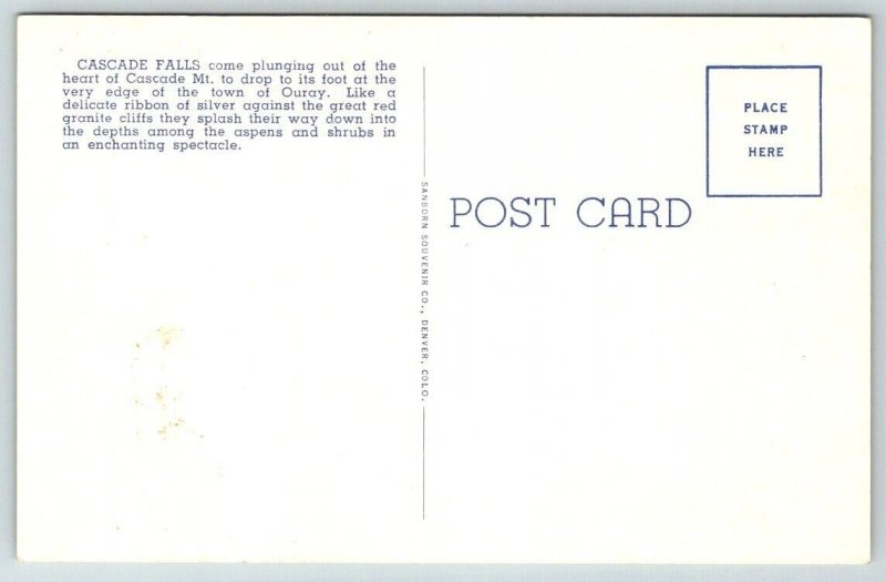 Million Dollar Highway   Ouray Cascade Falls  Colorado  Postcard