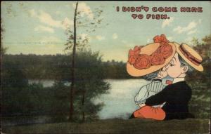 Comic Couple Super-Imposed on Real Lake Scene c1910 Postcard