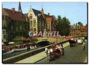 Modern Postcard Brugge Dijver Bridge and St. John Nepomuk