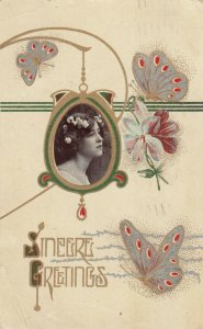 Sincere Greetings, Woman & Butterflies, 1909