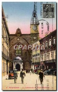 Old Postcard Perpignan The Cathedral and Place Gambetta