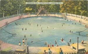 1940s Michigan Lansing Swimming Pool Moore's Park Tichnor Postcard  22-10996