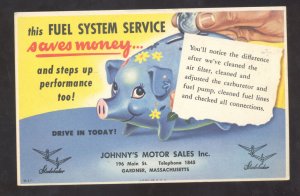 GARDNER MASSACHUSETTS JOHNNY'S MOTOR SALES CAR DEALER ADVERTISING POSTCARD