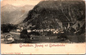 Switzerland Gotthardbahn Amsteg mit Gotthard Brücke Vintage Postcard C221