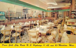 Meridian Mississippi Davis Grill Interior Vintage Postcard K73388