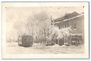 c1901 Trolley Streetcar Winter Storm Snow Magazines Shop RPPC Photo Postcard