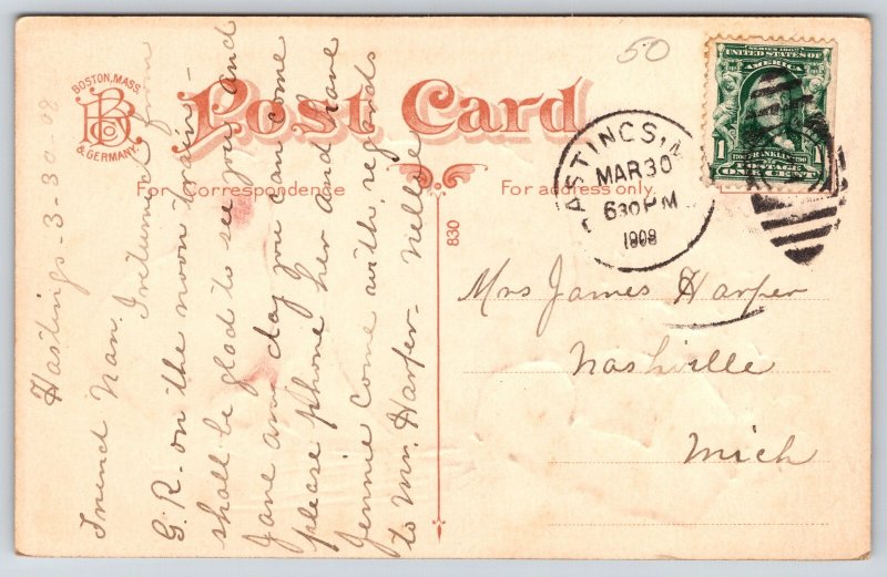 Easter~Little Chick Crows Outside Egg Shell~African Violets Bouquet~HI Robbins