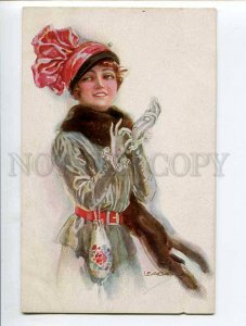 285425 USABAL Belle Woman Lady in Red Hat FASHION Vintage postcard