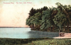 Vintage Postcard The Dam Lake Attitash Amesbury Massachusetts Hugh C. Leighton