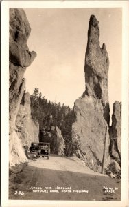 RP Postcard Cars Among The Needles Needles Road State Highway South Dakota~1673