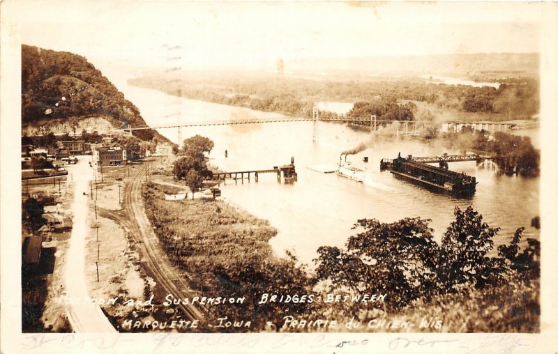 G34/ Prairie du Chien Wisconsin RPPC Postcard Ship Suspension Bridge