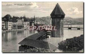 Old Postcard Luzern Kapellbrucke Wasserthurm